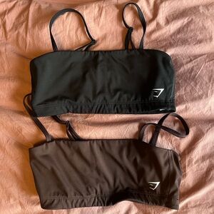 Two Gymshark Bandeau Sports Bras (Brown & Black)